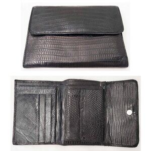 Lizard Skin Mens Vintage Black Leather Bifold Wallet